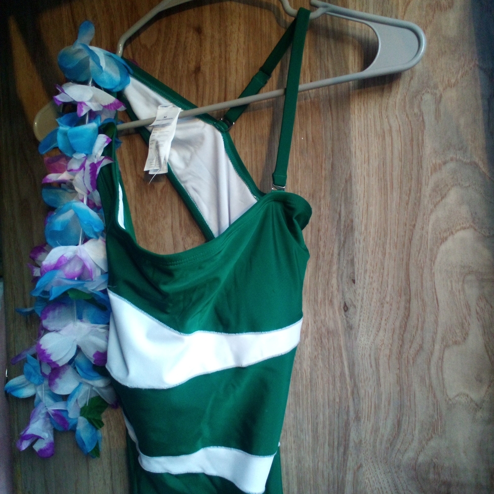 New! Cupshe Green and White One-Piece Swimsuit